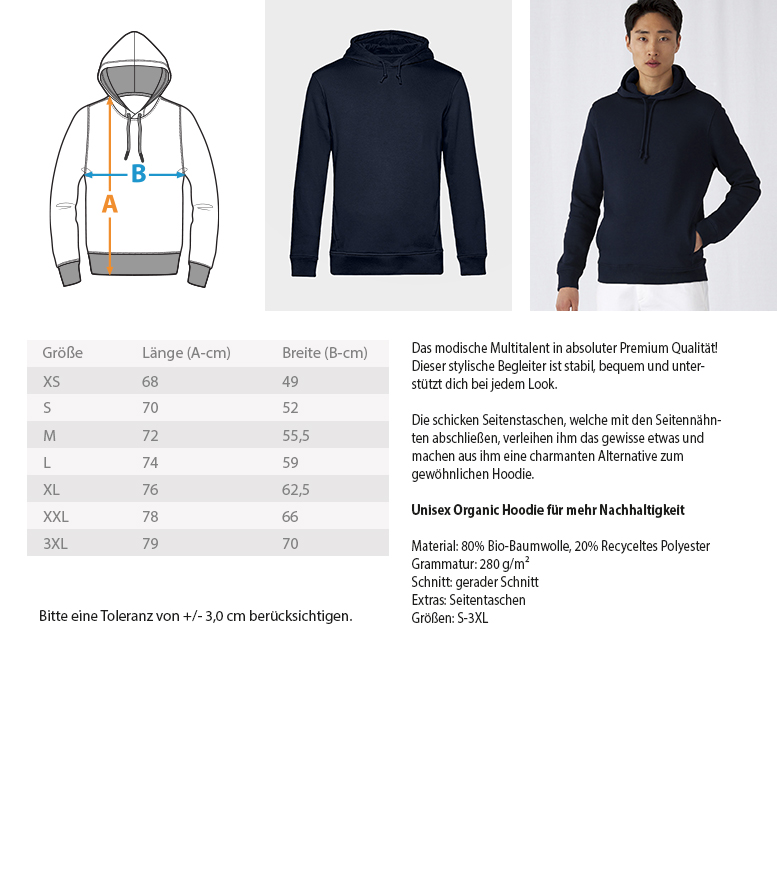 tach & tschüss - dat glühend Herzken - Unisex Organic Hoodie B&C - div. Farben – Bild 9